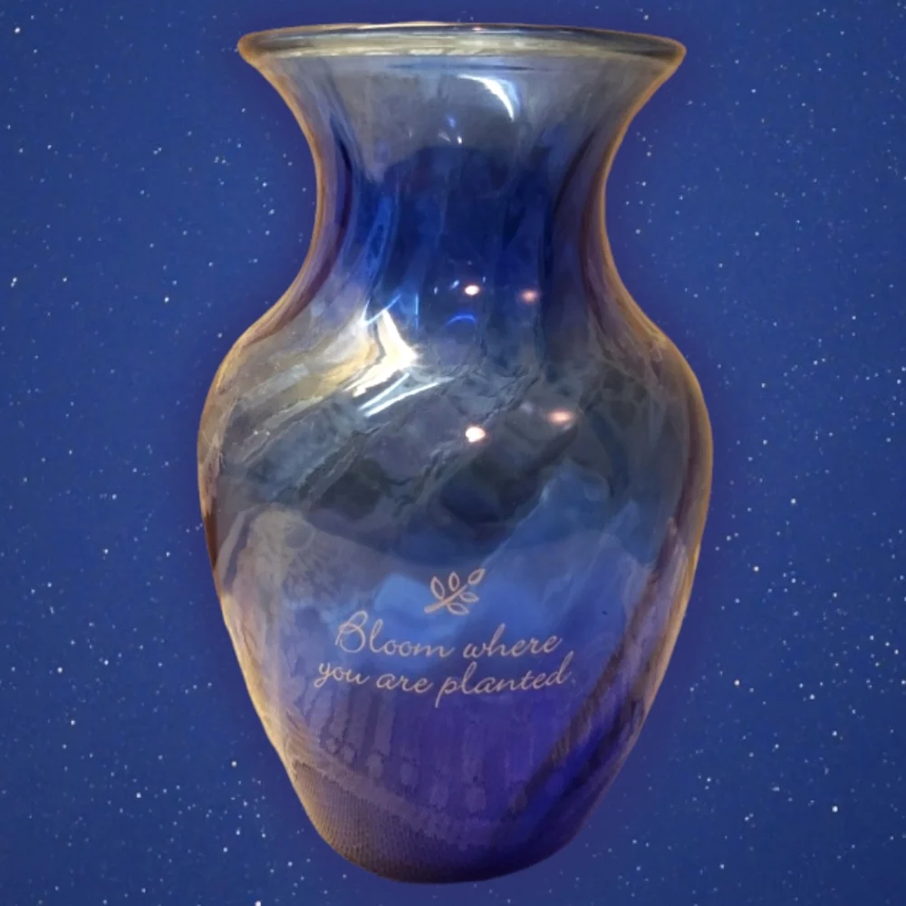 Vintage Cobalt Blue Glass Vase Isaiah 35:1,2 Bloom